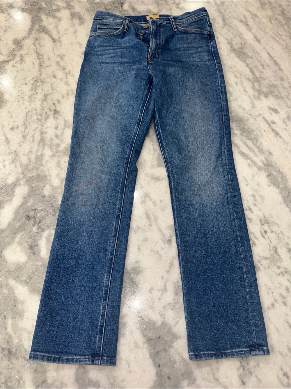 MOTHER Straight-Leg Jeans in Classic Blue Denim